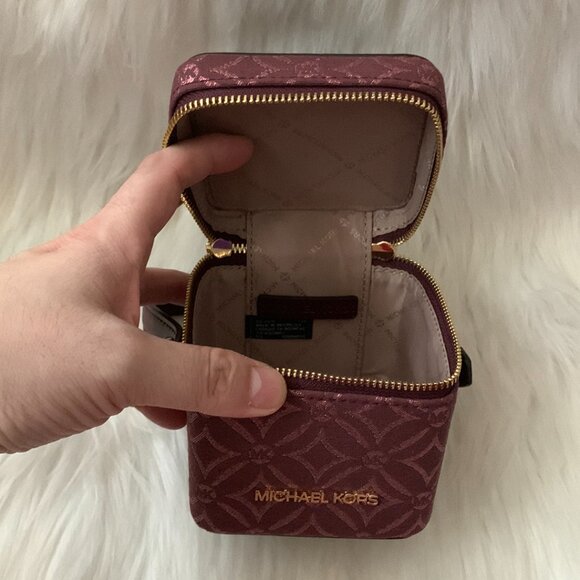 MICHAEL KORS Metallic Floral Extra Small Box Bag in Oxblood - Picture 2 of 3